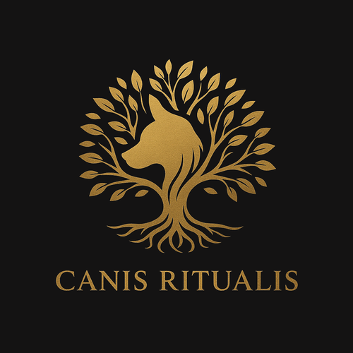 Canis Ritualis Logo – Goldener Lebensbaum mit Hundesilhouette für achtsame Hundeboxen